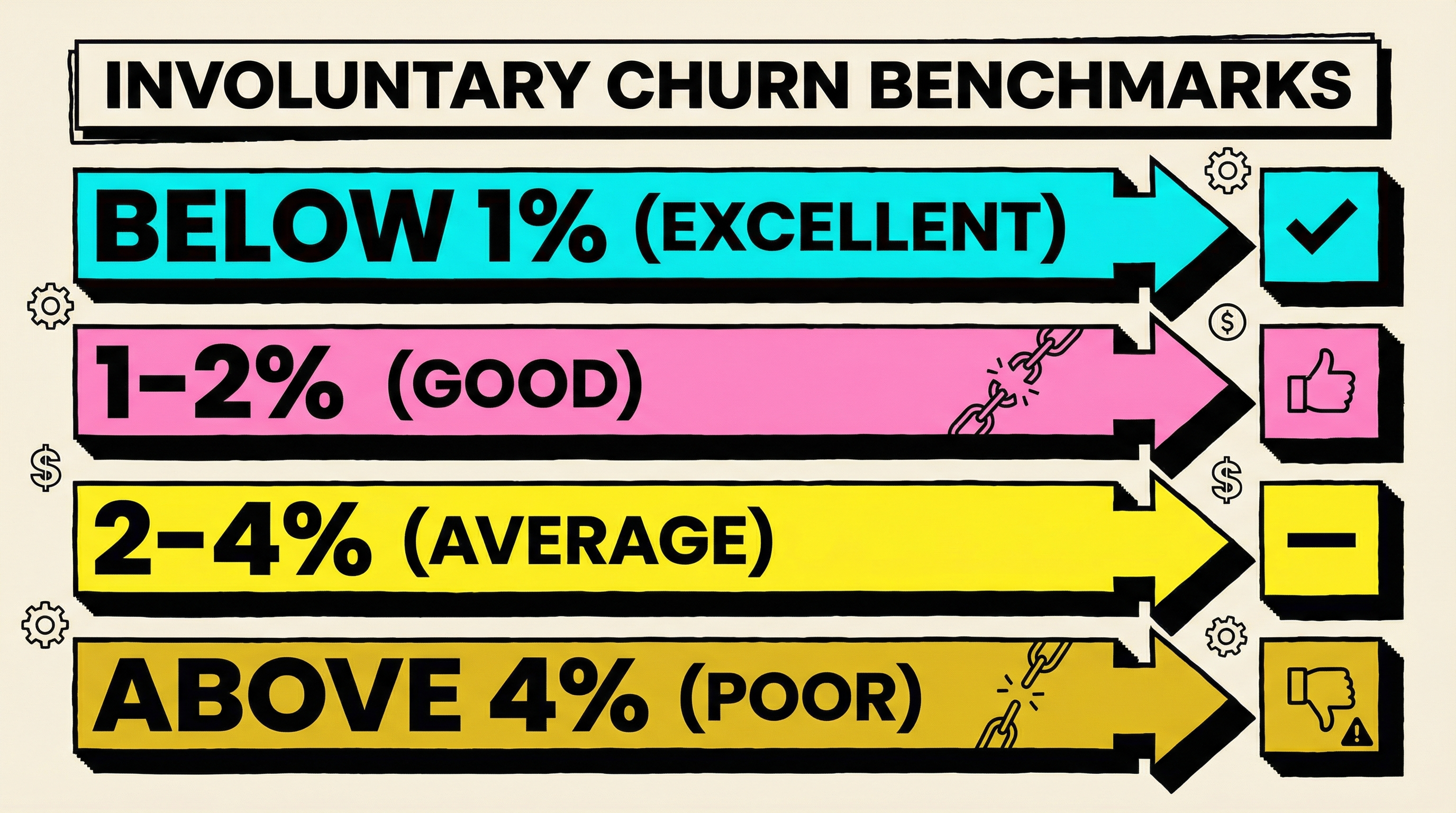 Involuntary churn rate benchmarks comparison across different SaaS industries