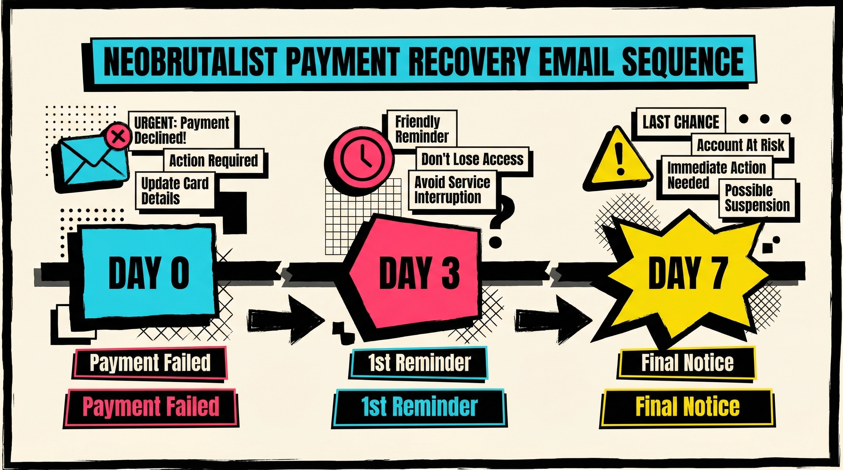 Timeline showing 7-day payment recovery email sequence