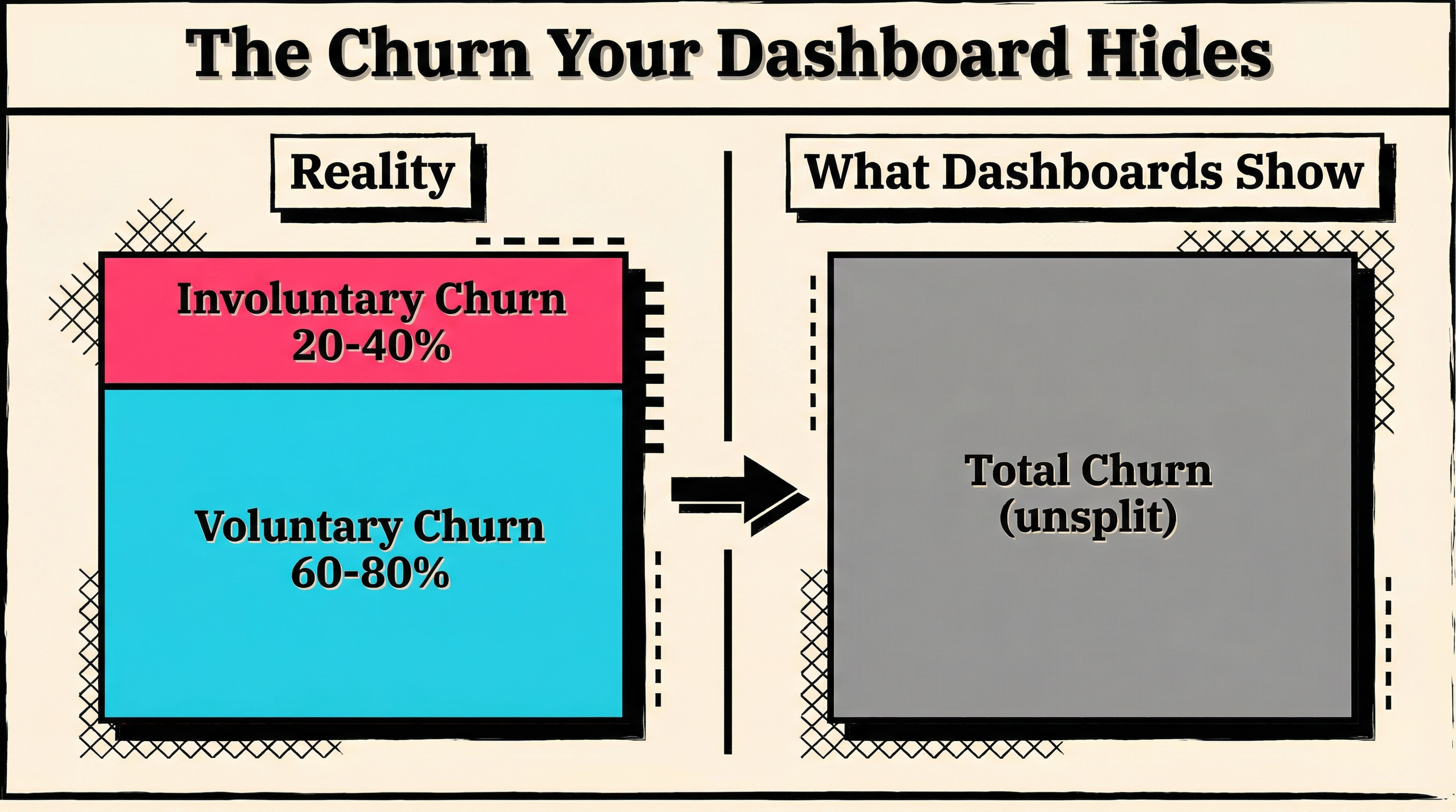 Bar chart comparing voluntary versus involuntary churn rates across SaaS companies