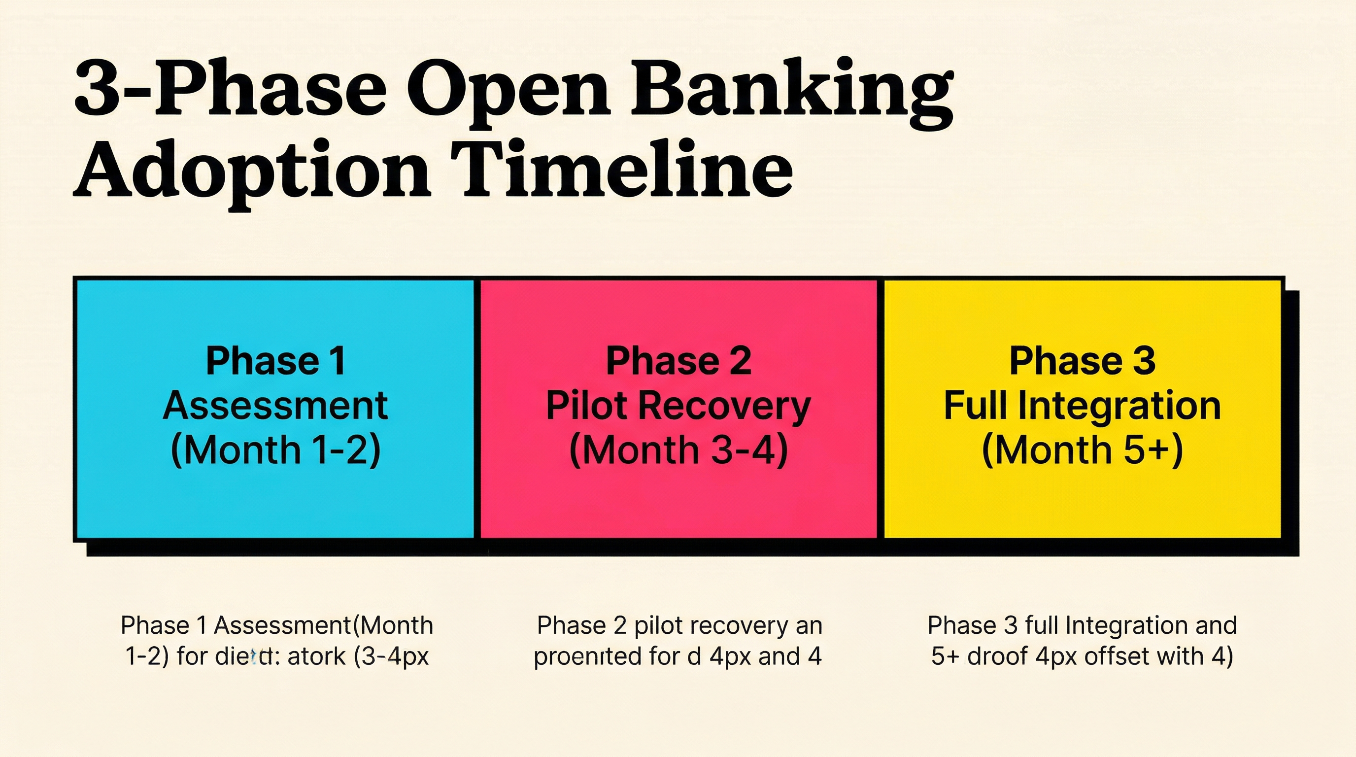 Open banking adoption timeline for SaaS businesses Three-phase open banking adoption timeline for SaaS from assessment through pilot to full integration