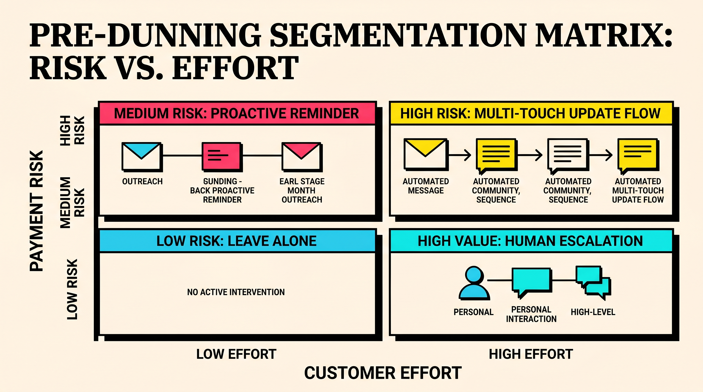 Pre-dunning segmentation matrix by payment risk and customer effort