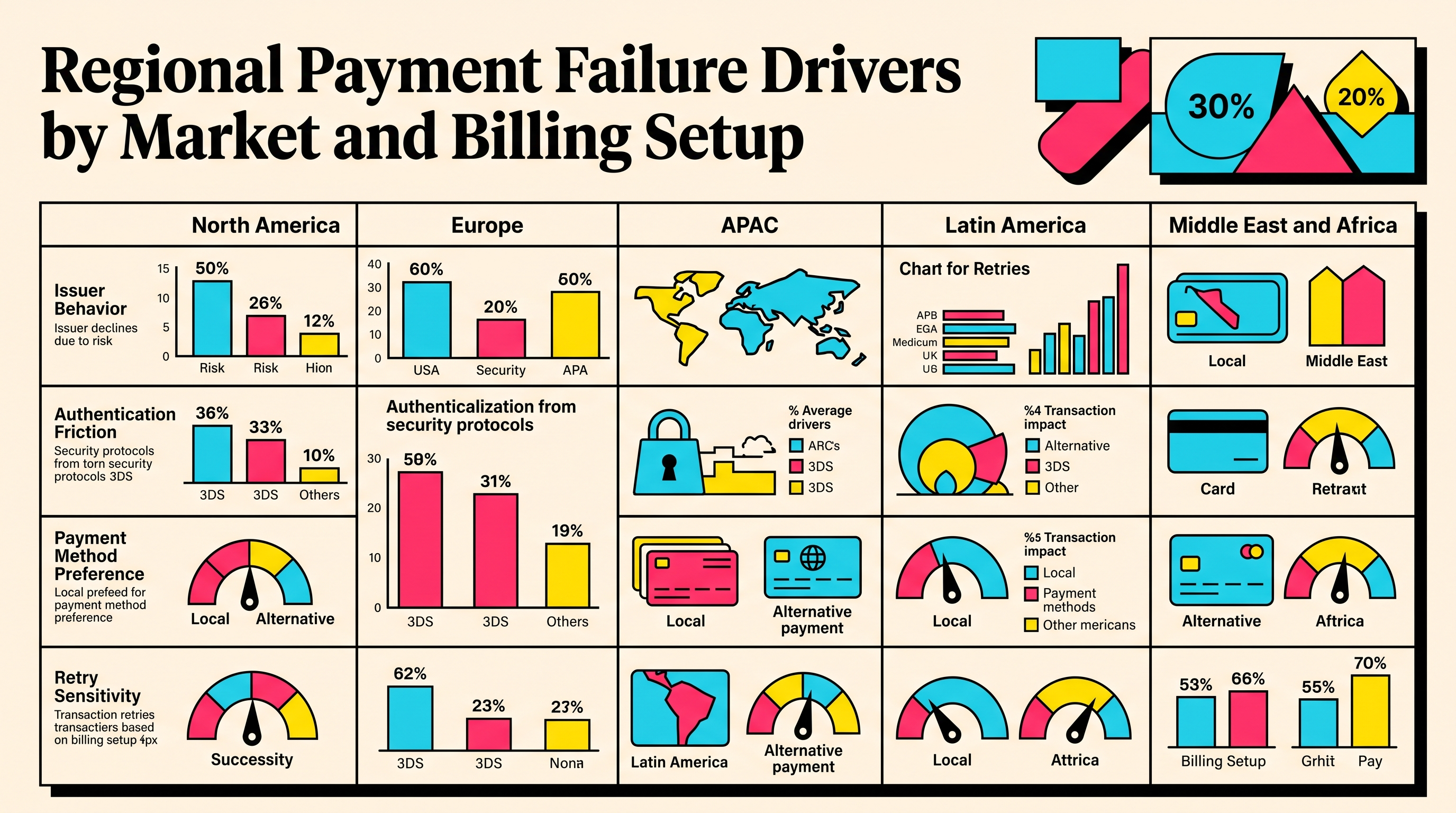 Regional payment failure drivers by market and billing setup