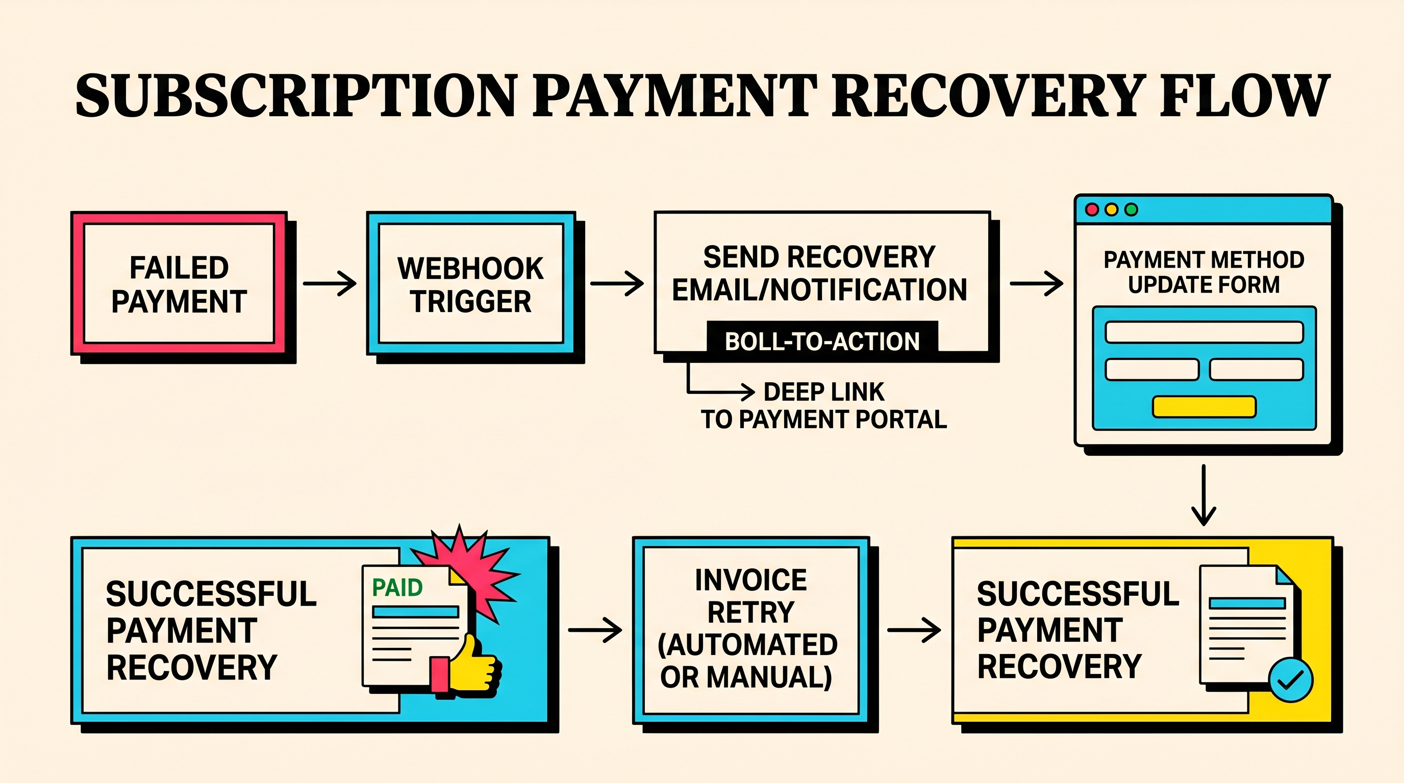 Stripe payment recovery loop from failed invoice to successful retry