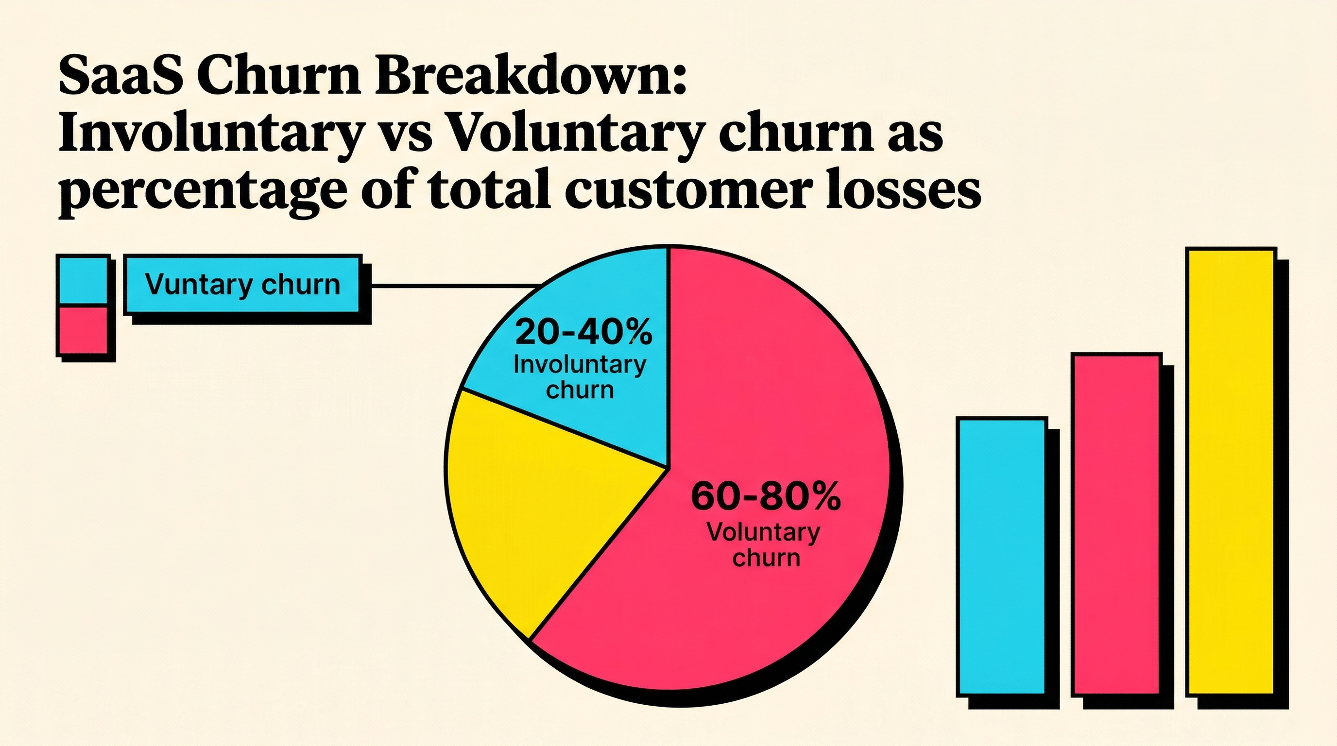 Breakdown of SaaS churn showing involuntary churn as 20-40 percent of total customer losses