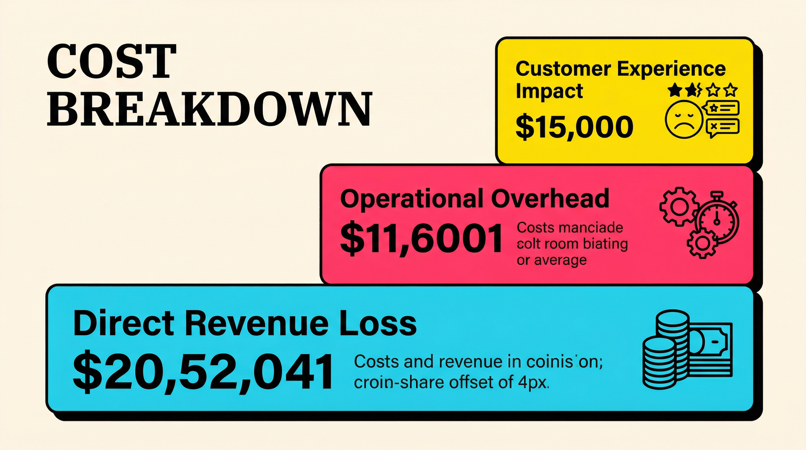 Cost breakdown showing direct revenue loss, operational overhead, and customer lifetime value destruction from failed payments in SaaS